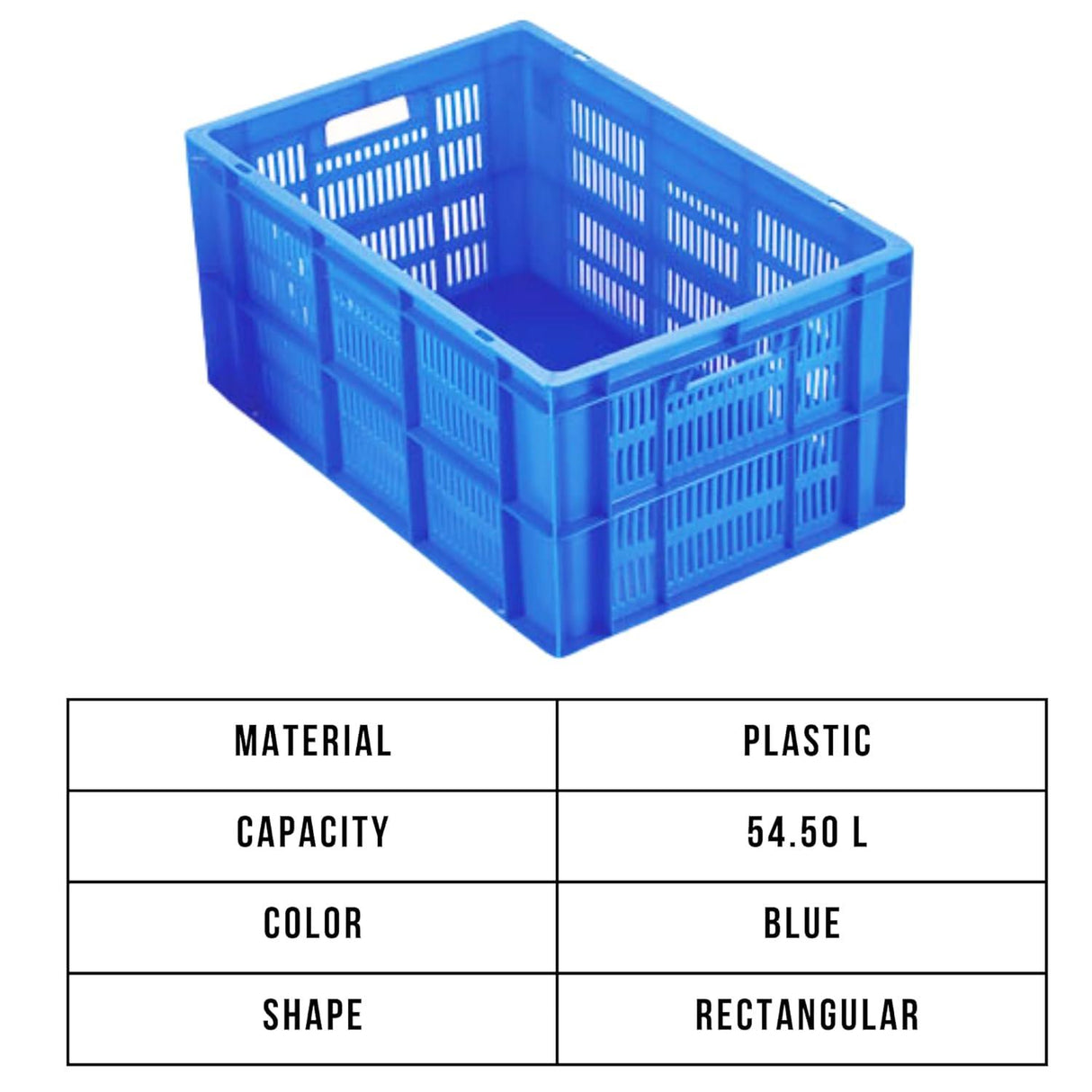 Blue Plastic Crate with 54.5-Liter Capacity, Measuring 600 x 400 x 285 mm – Ideal for Storage and Organization - Singhal Mart
