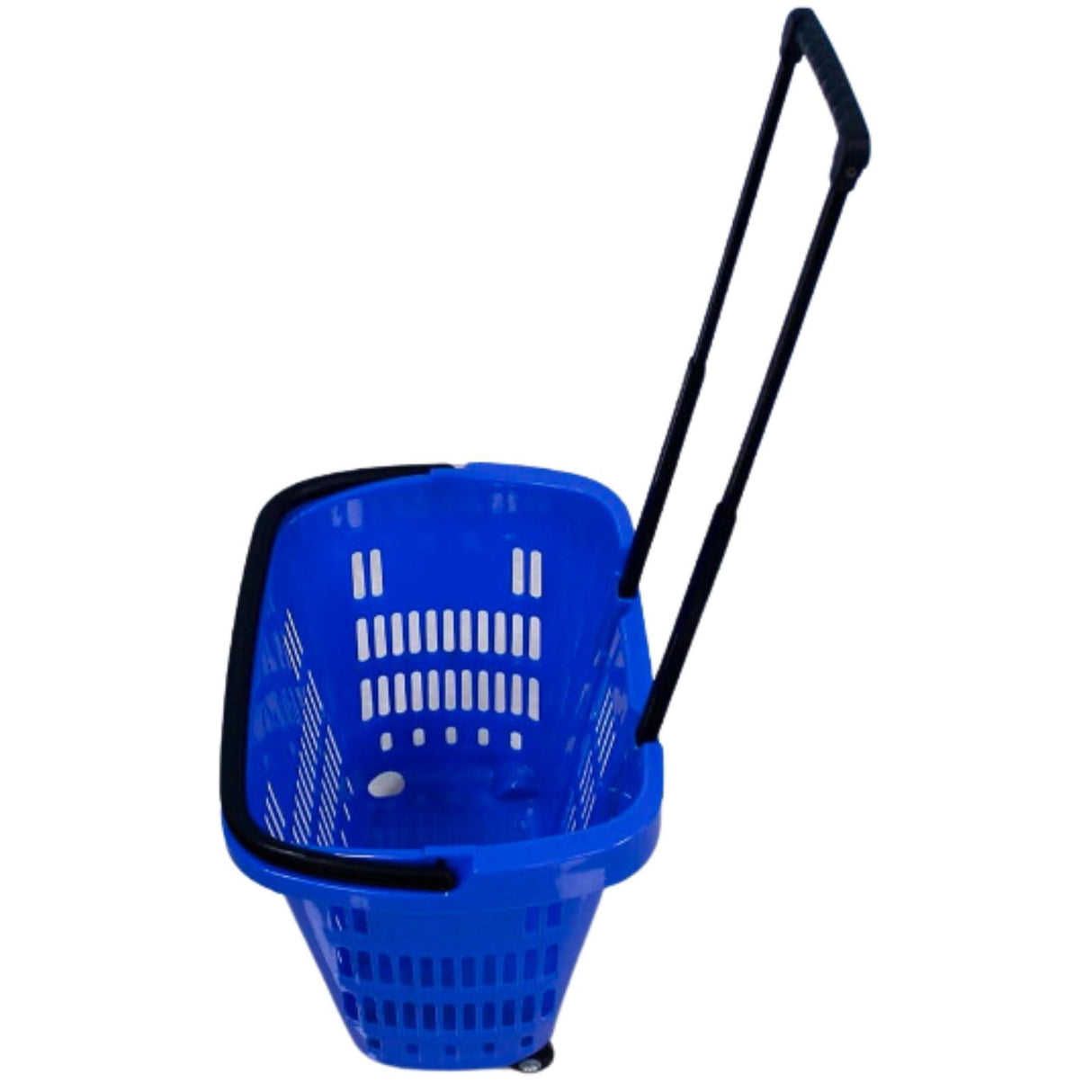 Blue Plastic Rolling Shopping Basket with Handle and Wheels – 46x35x40 CM, 35L Capacity – Perfect for Supermarket and Grocery Shopping - Singhal Mart