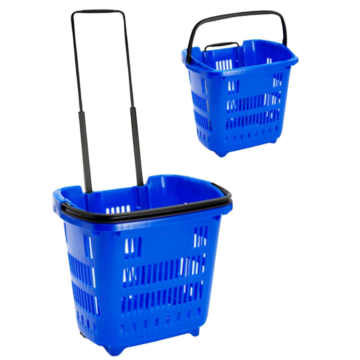 Blue Plastic Rolling Shopping Basket with Handle and Wheels – 46x35x40 CM, 35L Capacity – Perfect for Supermarket and Grocery Shopping - Singhal Mart
