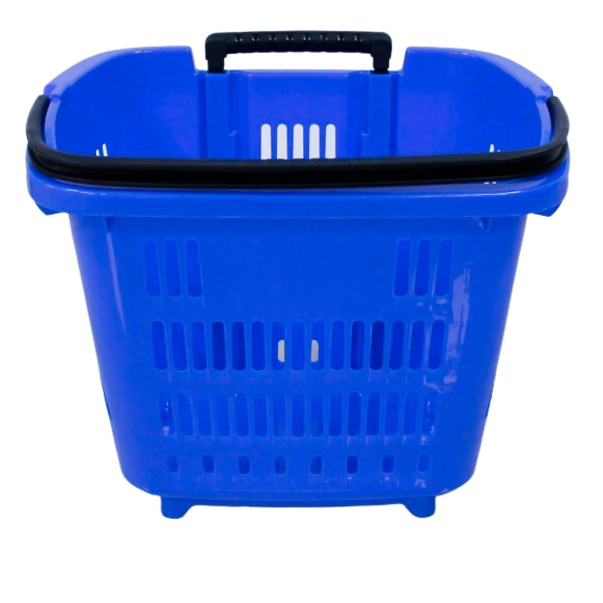 Blue Plastic Rolling Shopping Basket with Handle and Wheels – 46x35x40 CM, 35L Capacity – Perfect for Supermarket and Grocery Shopping - Singhal Mart