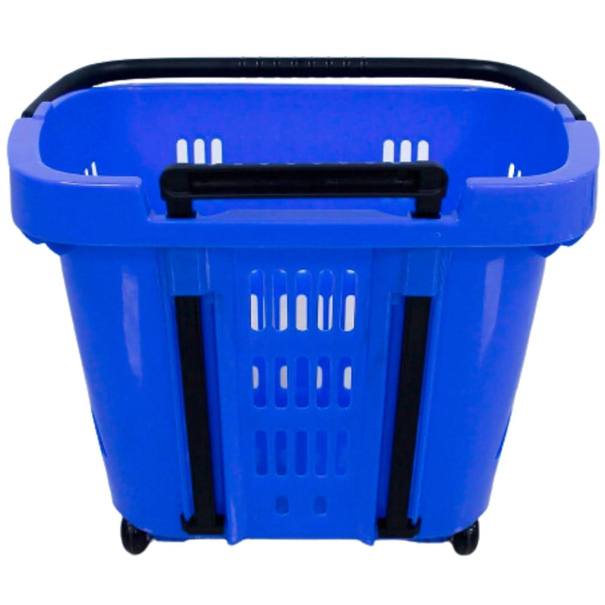 Blue Plastic Rolling Shopping Basket with Handle and Wheels – 46x35x40 CM, 35L Capacity – Perfect for Supermarket and Grocery Shopping - Singhal Mart