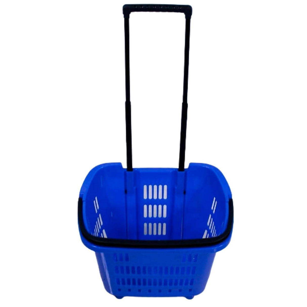 Blue Plastic Rolling Shopping Basket with Handle and Wheels – 46x35x40 CM, 35L Capacity – Perfect for Supermarket and Grocery Shopping - Singhal Mart