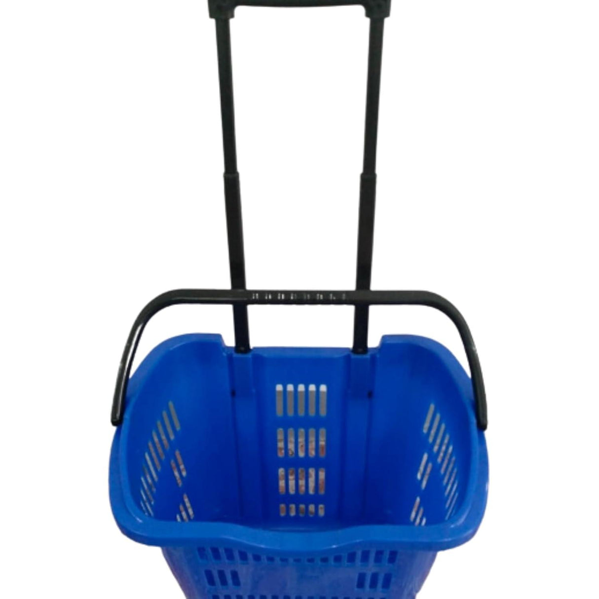 Blue Plastic Rolling Shopping Basket with Handle and Wheels – 46x35x40 CM, 35L Capacity – Perfect for Supermarket and Grocery Shopping - Singhal Mart