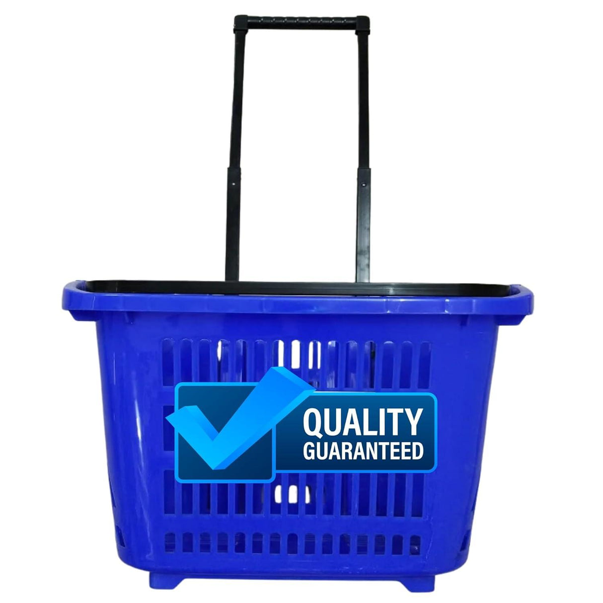 Blue Plastic Rolling Shopping Basket with Handle and Wheels – 46x35x40 CM, 35L Capacity – Perfect for Supermarket and Grocery Shopping - Singhal Mart
