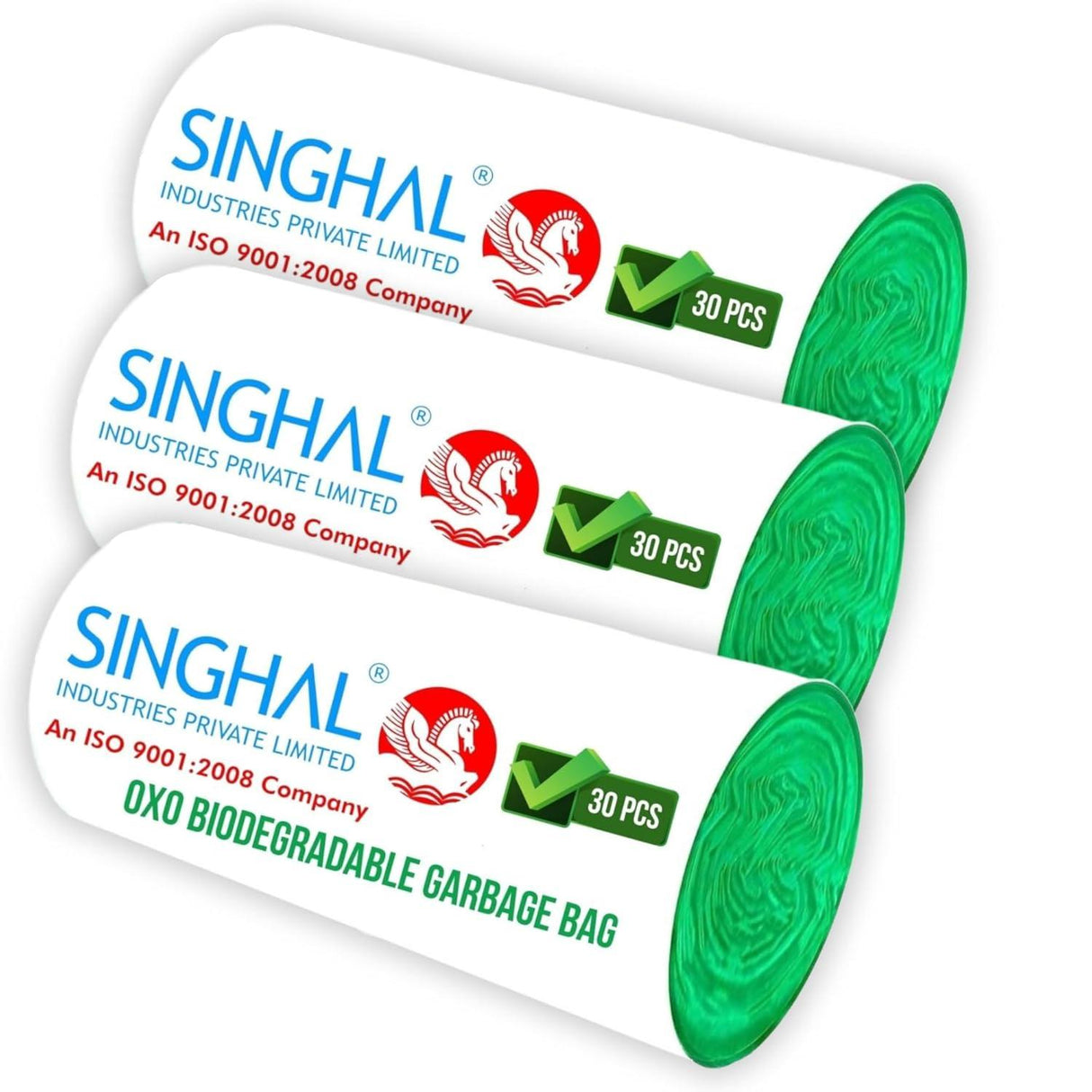 Compostable Garbage Bags 17x19 Inches, Small Size | 90 Bags (3 Rolls) Green Trash Bags with Easy Tie-Tapes for Dustbins - Singhal Mart