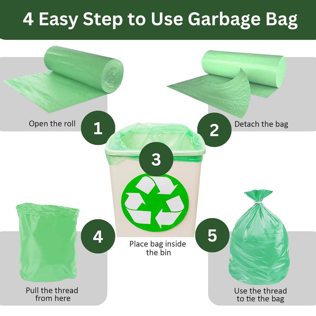 Compostable Garbage Bags 17x19 Inches, Small Size | 90 Bags (3 Rolls) Green Trash Bags with Easy Tie-Tapes for Dustbins - Singhal Mart