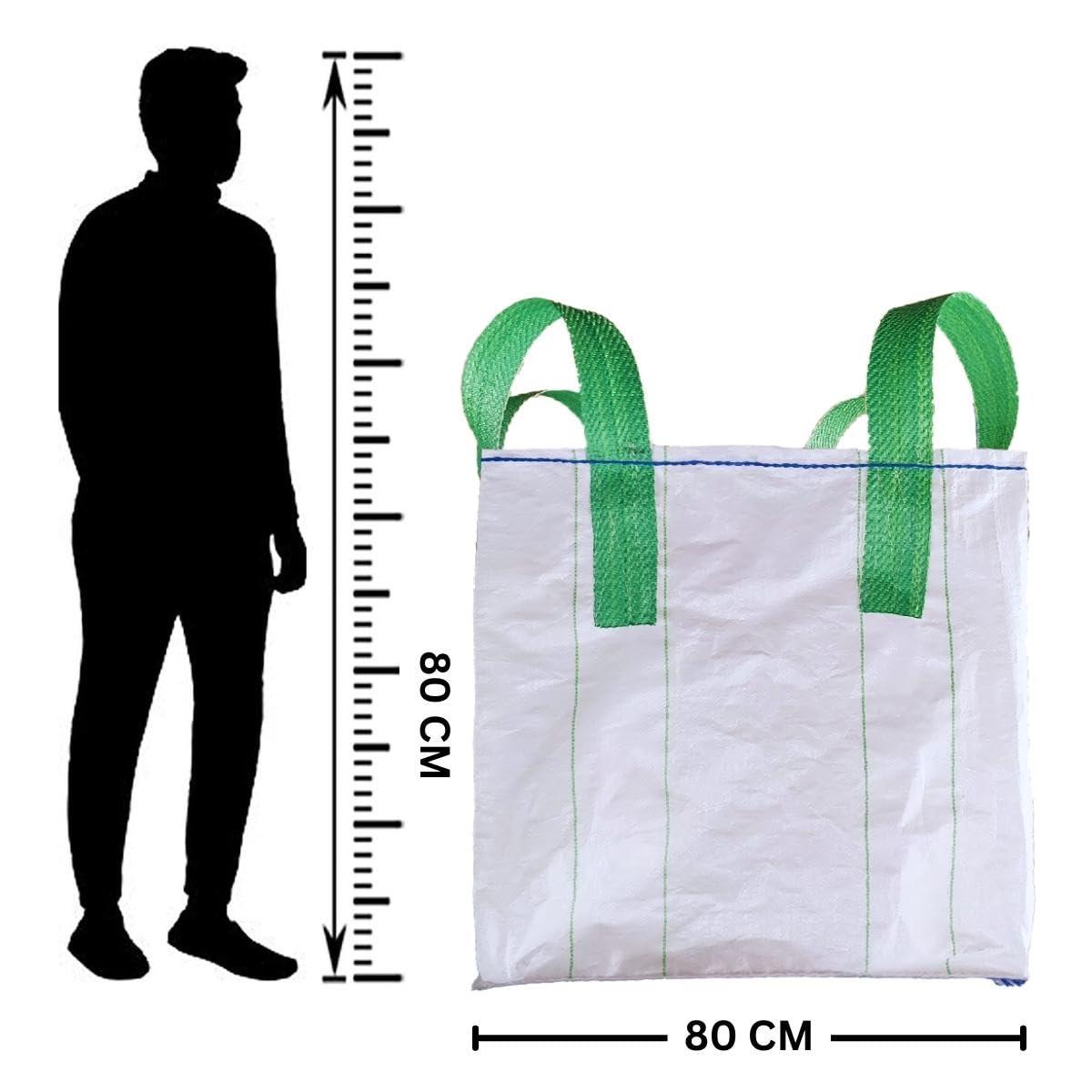 FIBC Jumbo Bulk Bag Heavy Duty 80x80x80 CM with 4x30 CM Green Loop Hook Woven Polypropylene - Singhal Mart