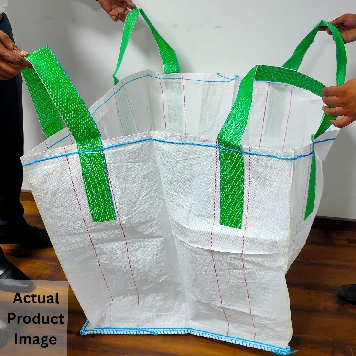 FIBC Jumbo Bulk Bag Heavy Duty 80x80x80 CM with 4x30 CM Green Loop Hook Woven Polypropylene - Singhal Mart