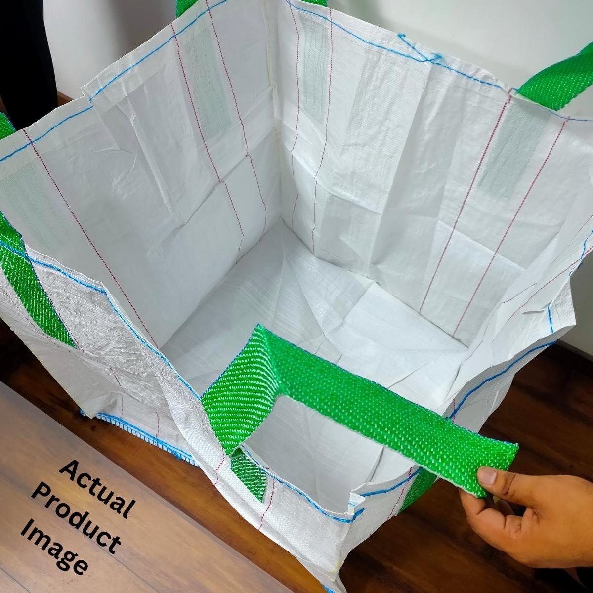 FIBC Jumbo Bulk Bag Heavy Duty 80x80x80 CM with 4x30 CM Green Loop Hook Woven Polypropylene - Singhal Mart