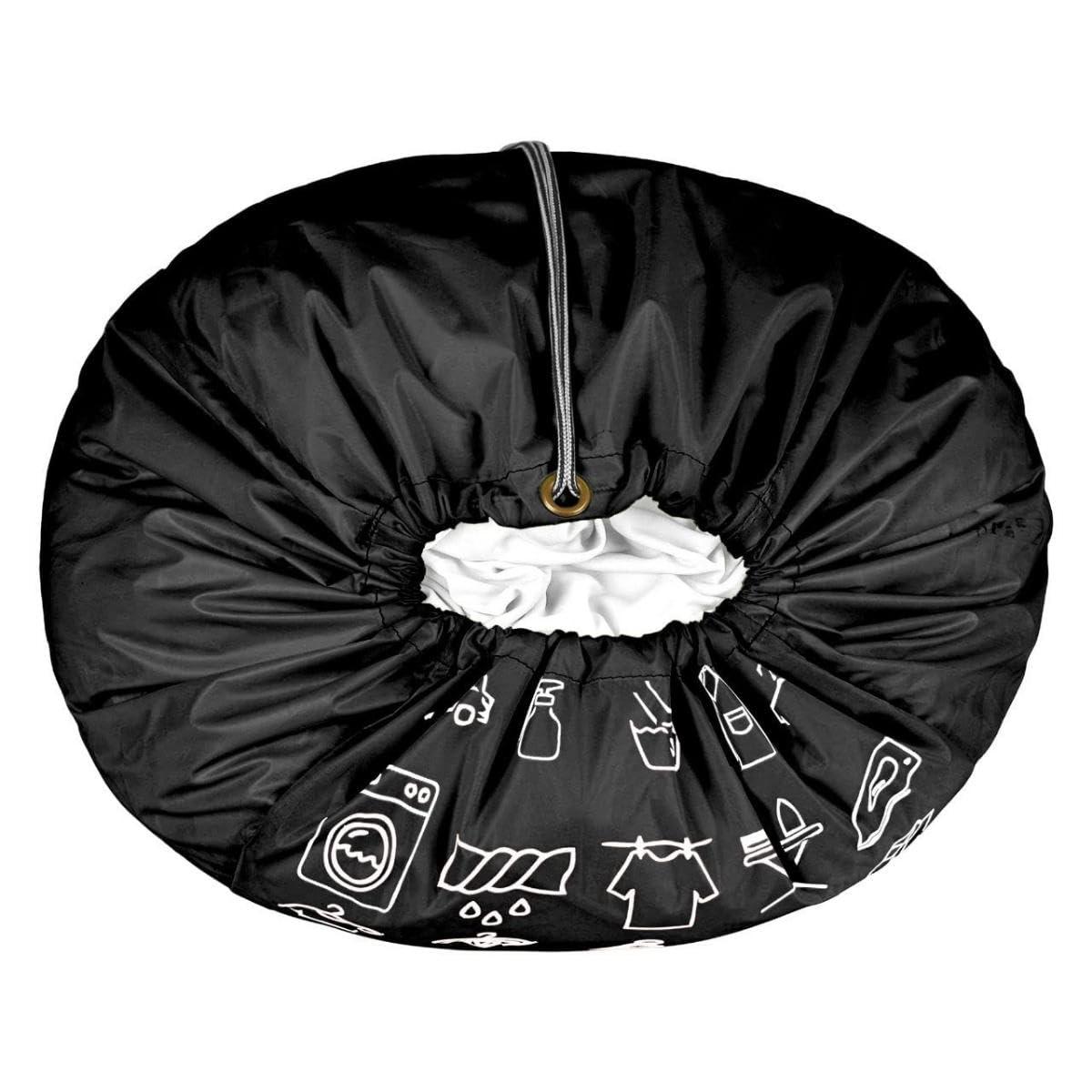 Foldable Laundry Bag with Drawstring, Black, 13x20 Inch – Perfect for Travel & Washing Machine, Single Pack - Singhal Mart