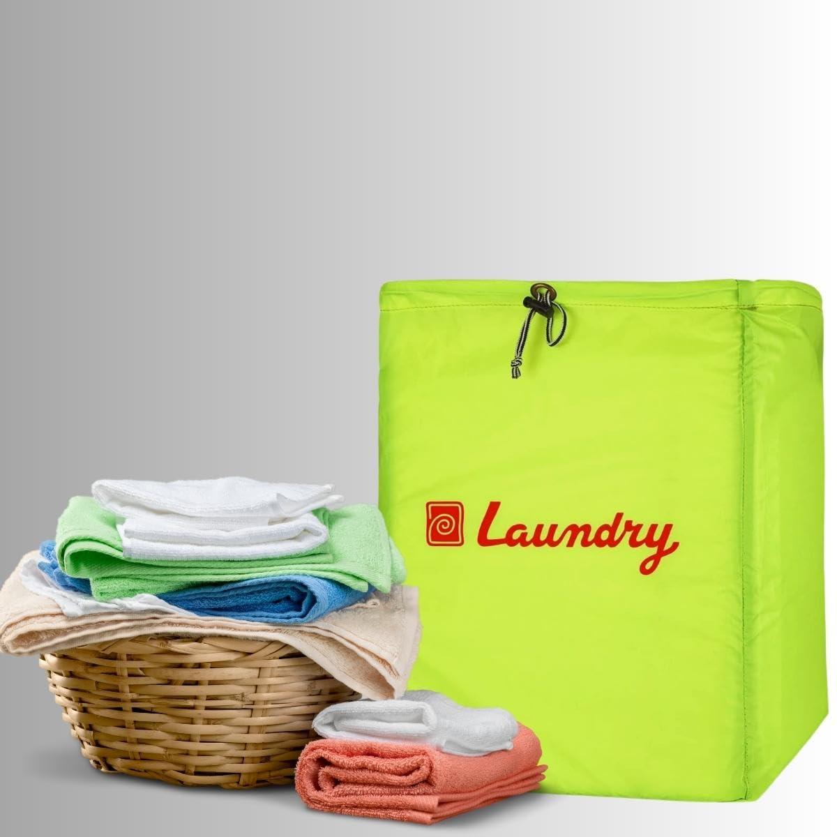 Foldable Laundry Bag with Drawstring, Green, 13x20 Inch – Perfect for Travel and Washing Machine, Single Pack - Singhal Mart