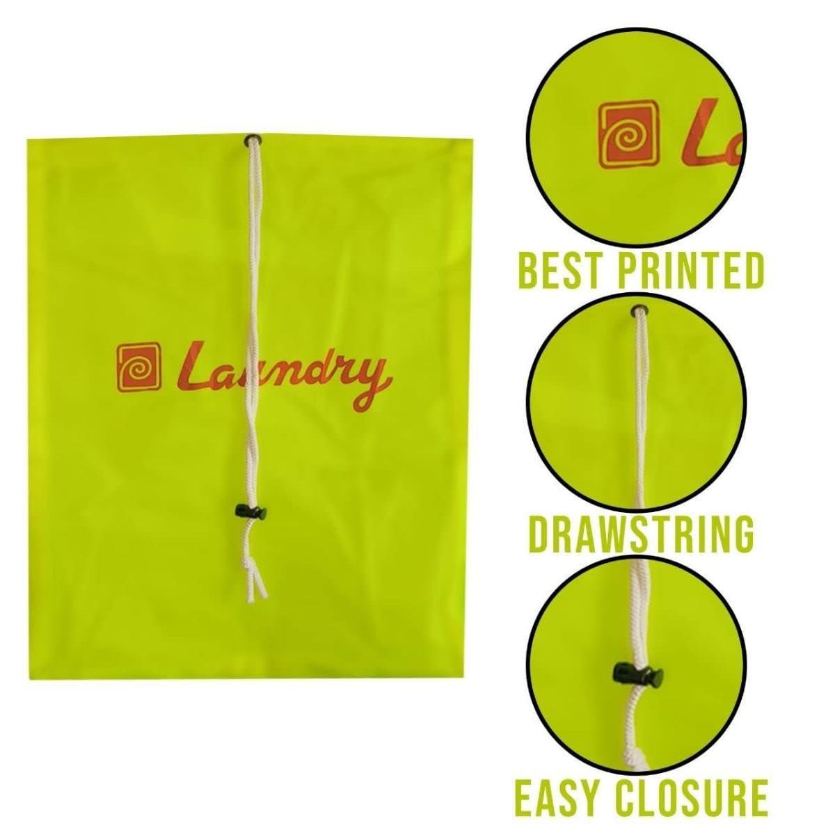 Foldable Laundry Bag with Drawstring, Green, 13x20 Inch – Perfect for Travel and Washing Machine, Single Pack - Singhal Mart