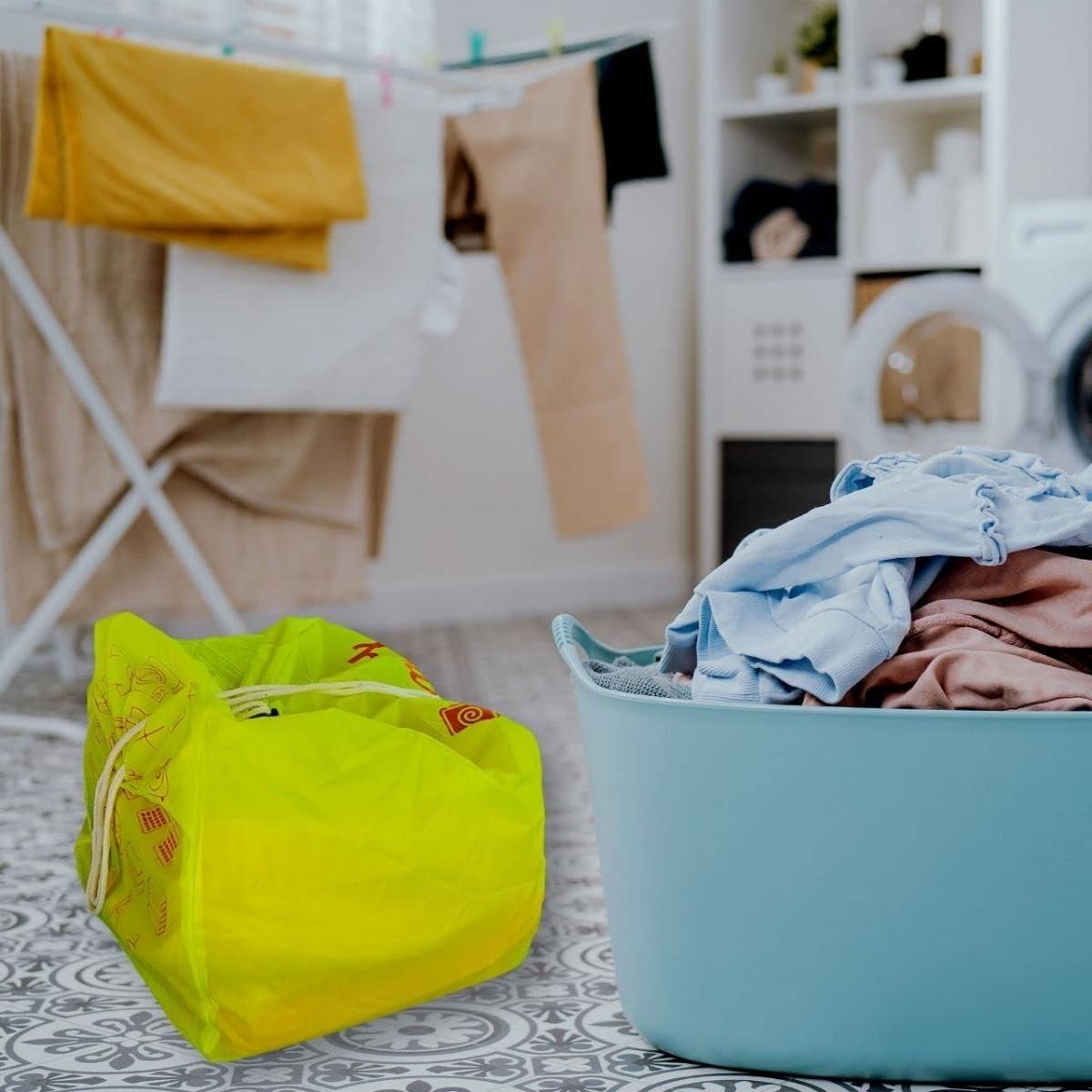 Foldable Laundry Bag with Drawstring, Green, 13x20 Inch – Perfect for Travel and Washing Machine, Single Pack - Singhal Mart