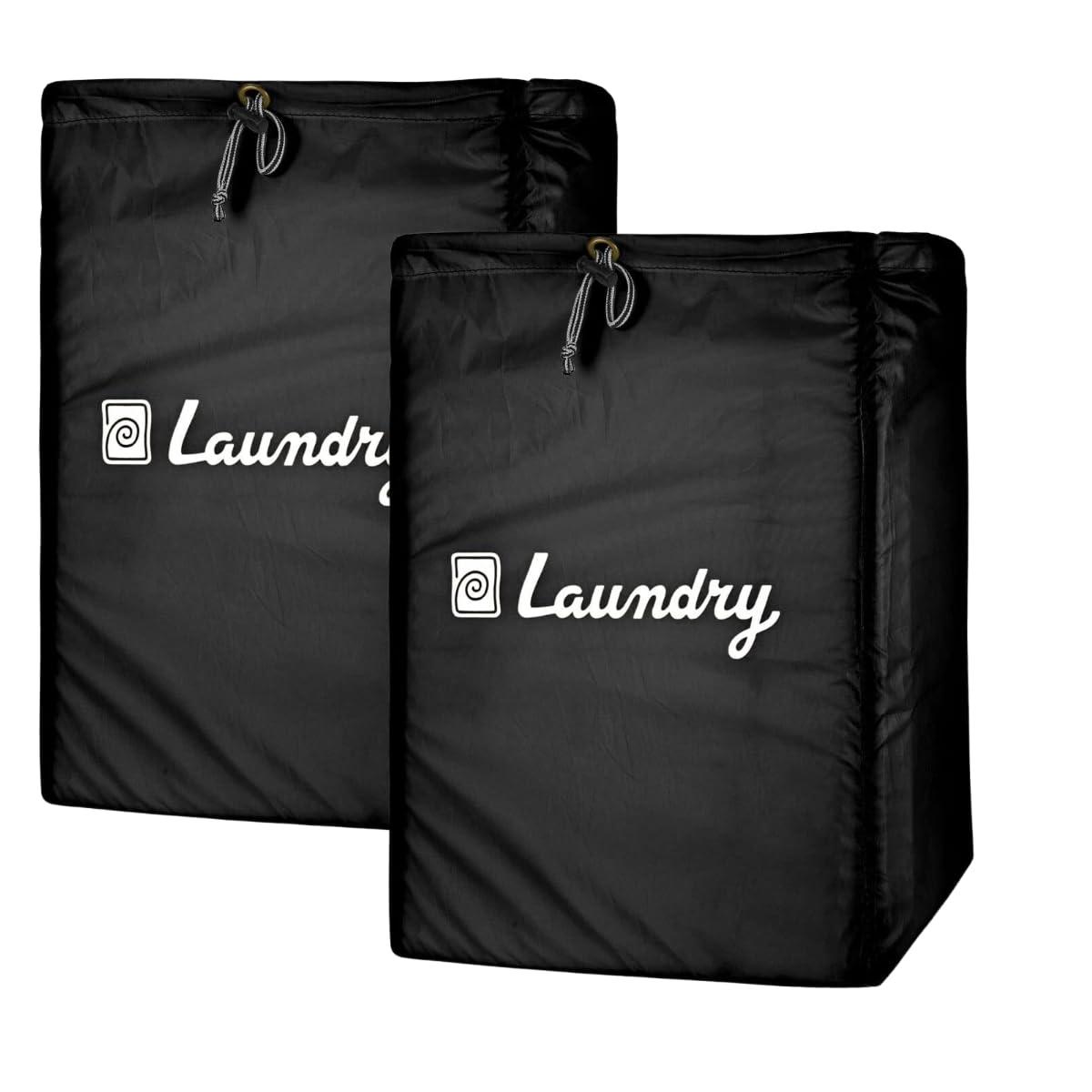 Foldable Laundry Bags with Drawstring, Black, 13x20 Inch – Set of 2, Perfect for Travel and Washing Machine Use - Singhal Mart