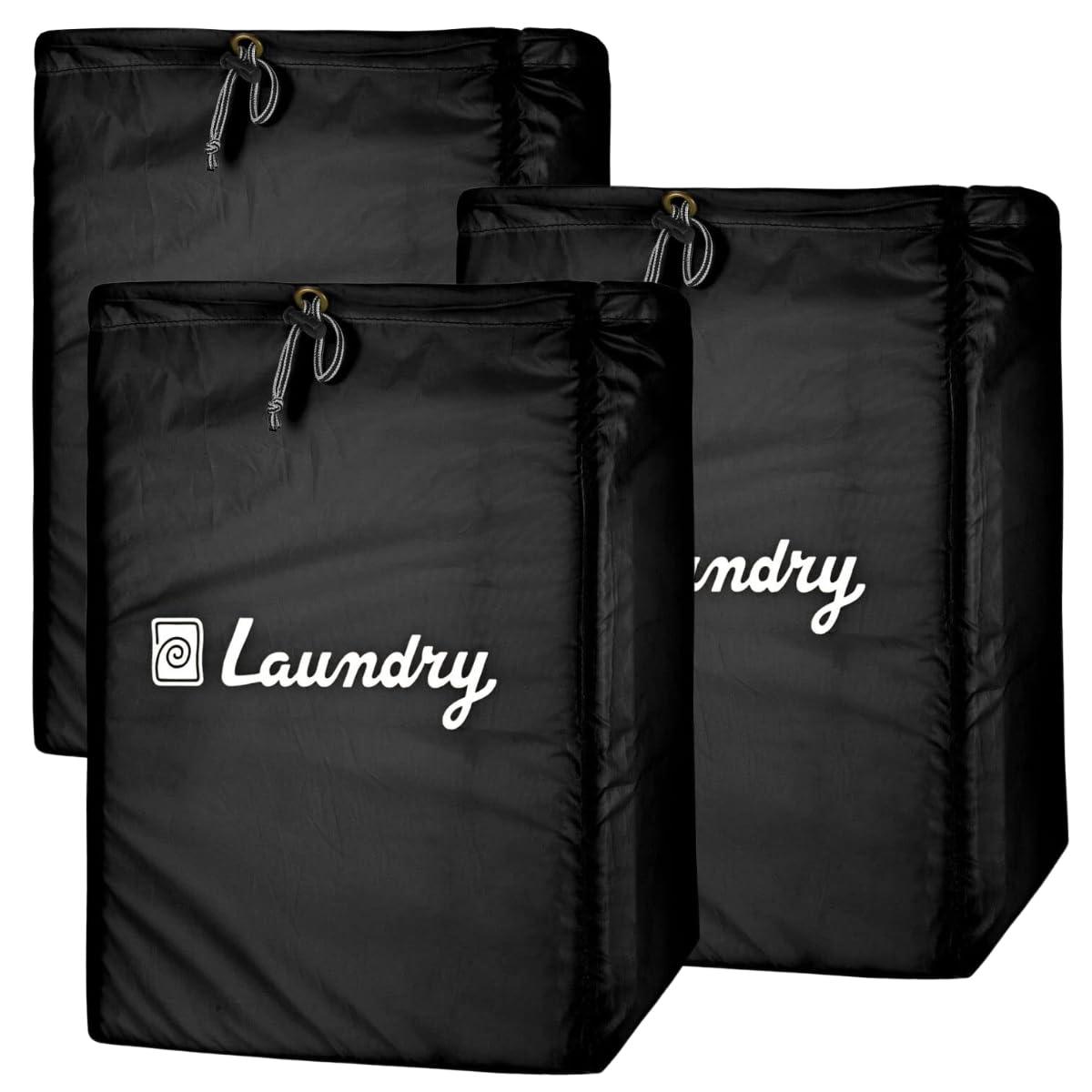Foldable Laundry Bags with Drawstring Closure, 13x20 Inch, Black, Perfect for Travel & Washing Machine – Set of 3 Bags - Singhal Mart