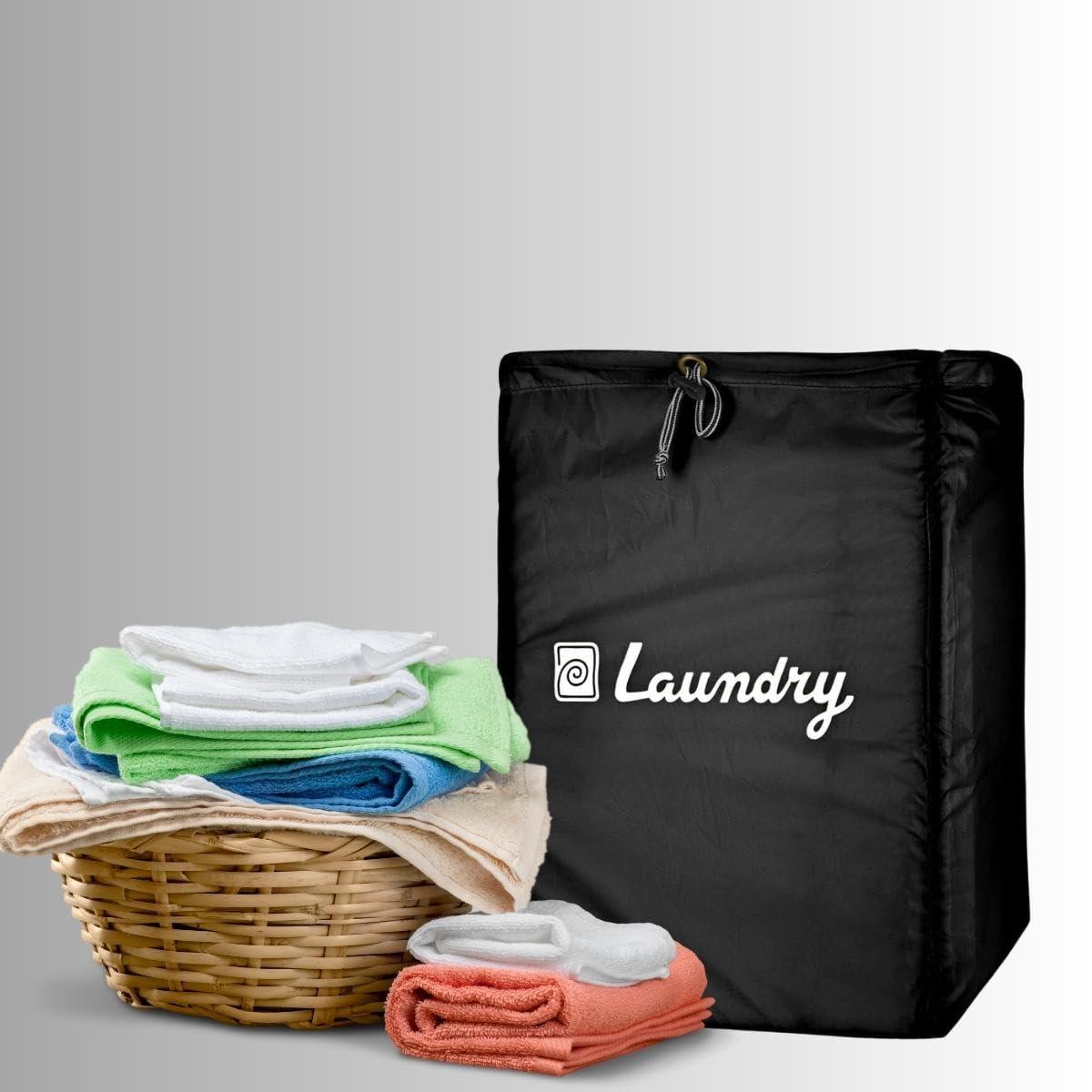 Foldable Laundry Bags with Drawstring Closure, 13x20 Inch, Black, Perfect for Travel & Washing Machine – Set of 3 Bags - Singhal Mart