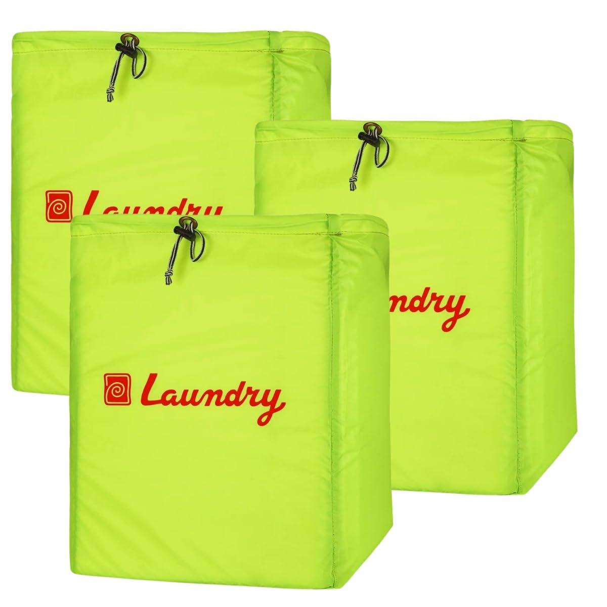 Foldable Laundry Bags with Drawstring, Green, 13x20 Inch – Combo Pack of 3, Great for Travel and Washing Machine Use - Singhal Mart