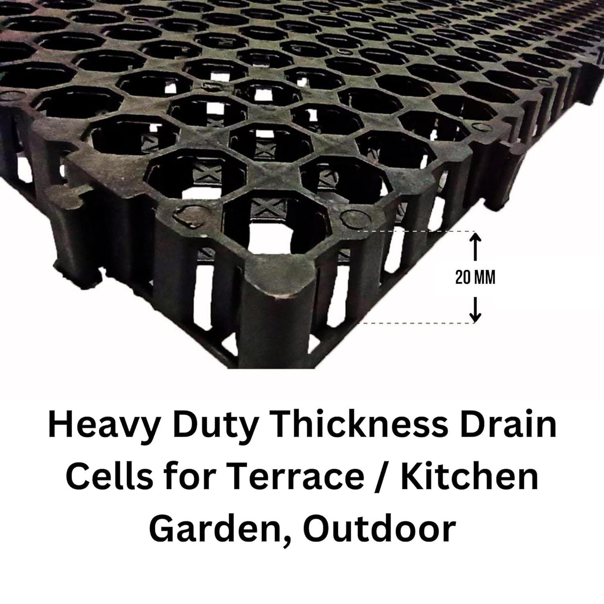 Garden Drain Cell and 20mm Drainage Mat, Black, 500 x 250 x 20 mm – Pack of 24, Perfect for Terrace and Kitchen Gardens - Singhal Mart