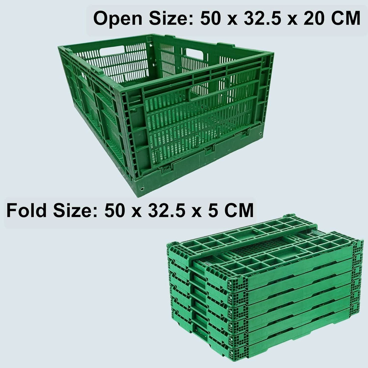 Green Collapsible Storage Crates Plastic Storage Container Foldable Basket Multipurpose size 500 x 325 x 200 mm - Singhal Mart