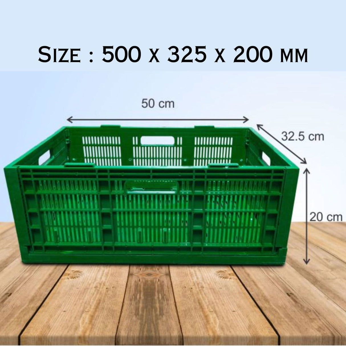 Green Collapsible Storage Crates Plastic Storage Container Foldable Basket Multipurpose size 500 x 325 x 200 mm - Singhal Mart