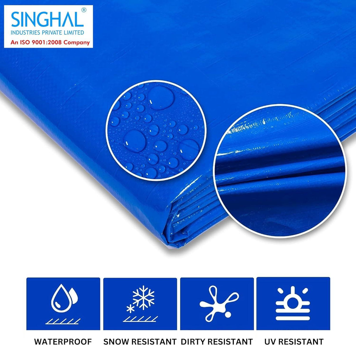 HDPE Blue Tarpaulin Sheet 16x24ft – Heavy-duty, UV-resistant, 100% pure virgin, 170 GSM with reinforced eyelets for durable, waterproof protection. - Singhal Mart