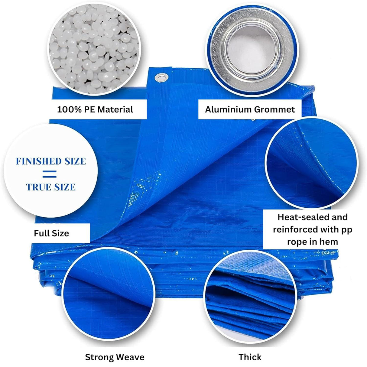 HDPE Blue Tarpaulin Sheet 16x24ft – Heavy-duty, UV-resistant, 100% pure virgin, 170 GSM with reinforced eyelets for durable, waterproof protection. - Singhal Mart