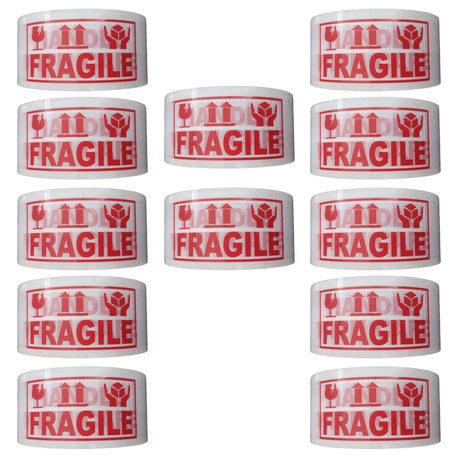 Handle with Care Fragile Tape – 12 Rolls of Printed Packaging Tape, 48mm x 65m Each - Singhal Mart