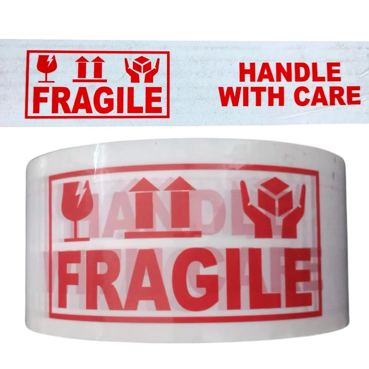 Handle with Care Fragile Tape – 6 Rolls, 48mm x 65m each, for secure packaging with bold printed warnings for safe delivery and handling. - Singhal Mart