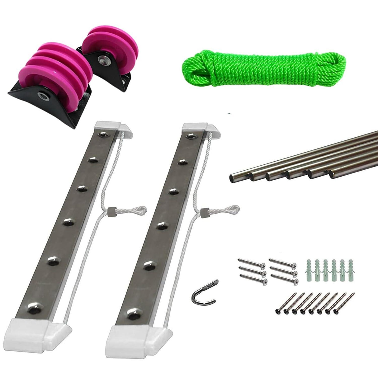 Heavy-Duty Stainless Steel 4-Pipe Clothes Dryer – 6 Feet, UV-Protected Nylon Rope, Economy Model. Perfect for Balcony Drying and Clothes Stand - Singhal Mart