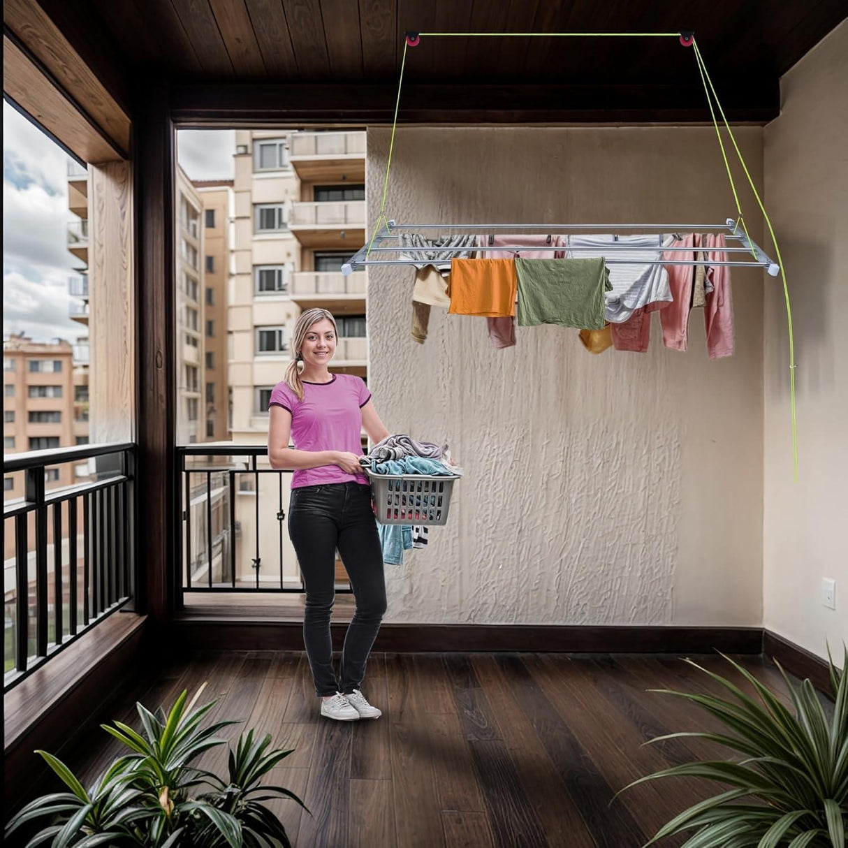 Heavy-Duty Stainless Steel 4-Pipe Clothes Dryer – 6 Feet, UV-Protected Nylon Rope, Economy Model. Perfect for Balcony Drying and Clothes Stand - Singhal Mart