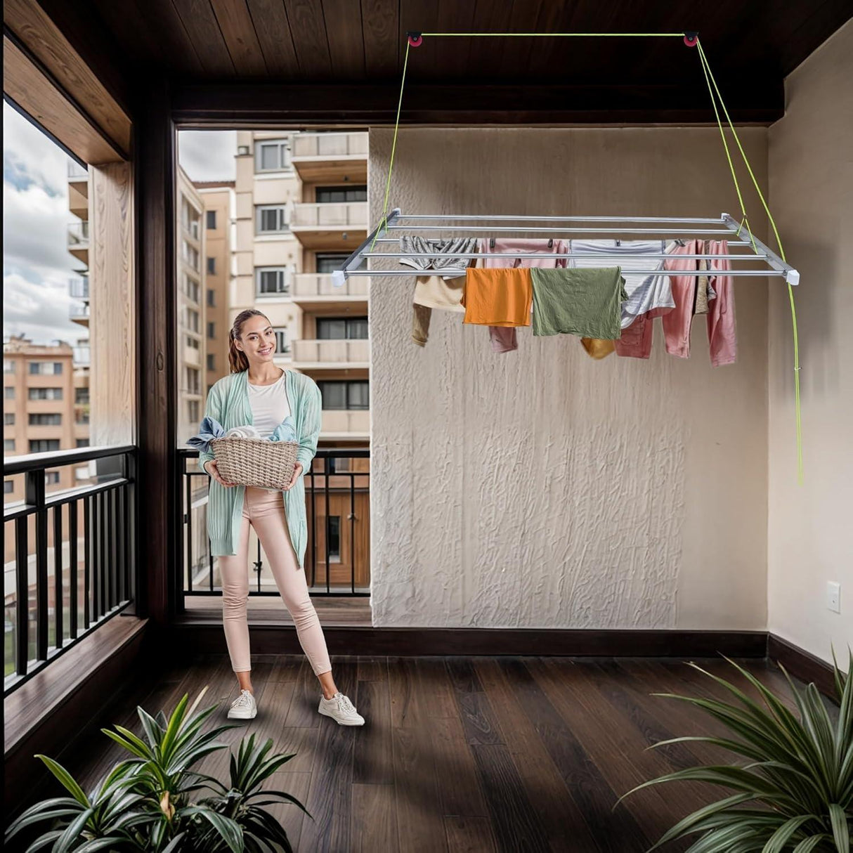 Heavy-Duty Stainless Steel 4-Pipe Clothes Dryer – 6 Feet, UV-Protected Nylon Rope, Economy Model. Perfect for Balcony Drying and Clothes Stand - Singhal Mart