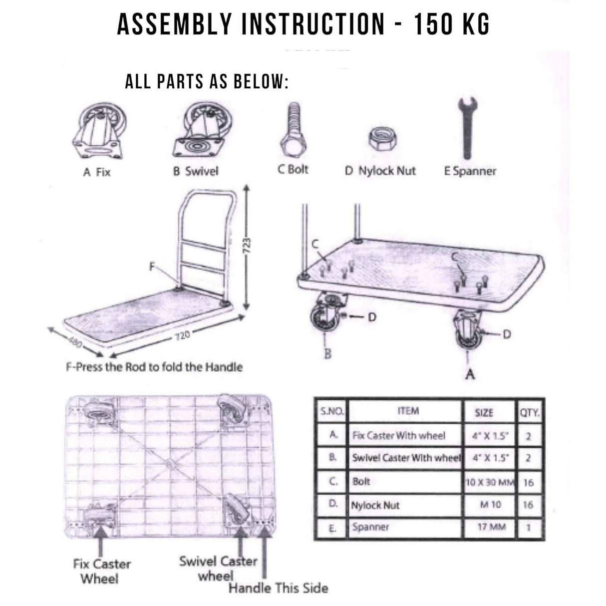 Heavy Duty Folding Trolley with 150 kg Weight Capacity for Versatile Material Handling - Singhal Mart