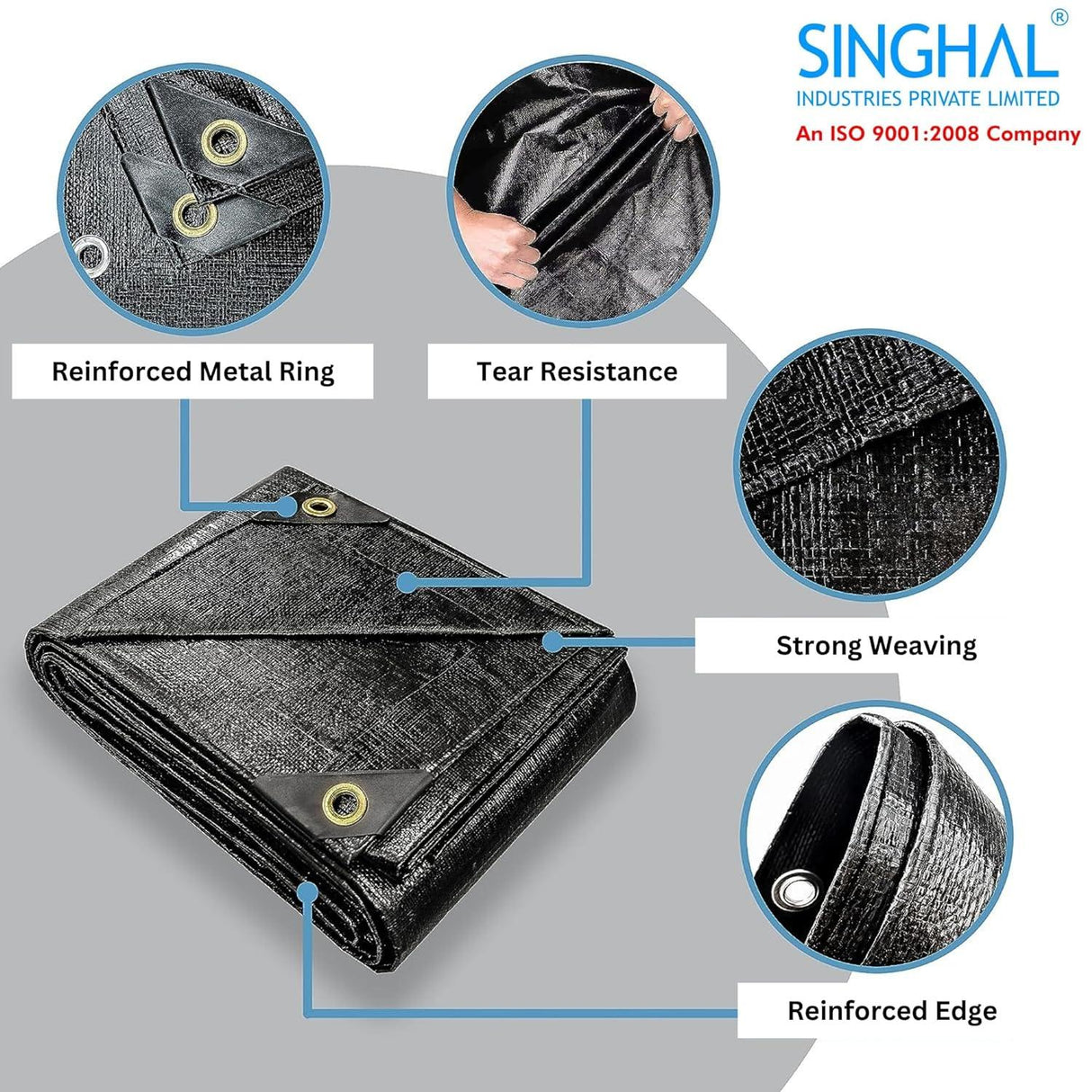 Heavy Duty Tarpaulin Sheet Black 170 GSM - Reinforced, UV Resistant, Waterproof - Singhal Mart