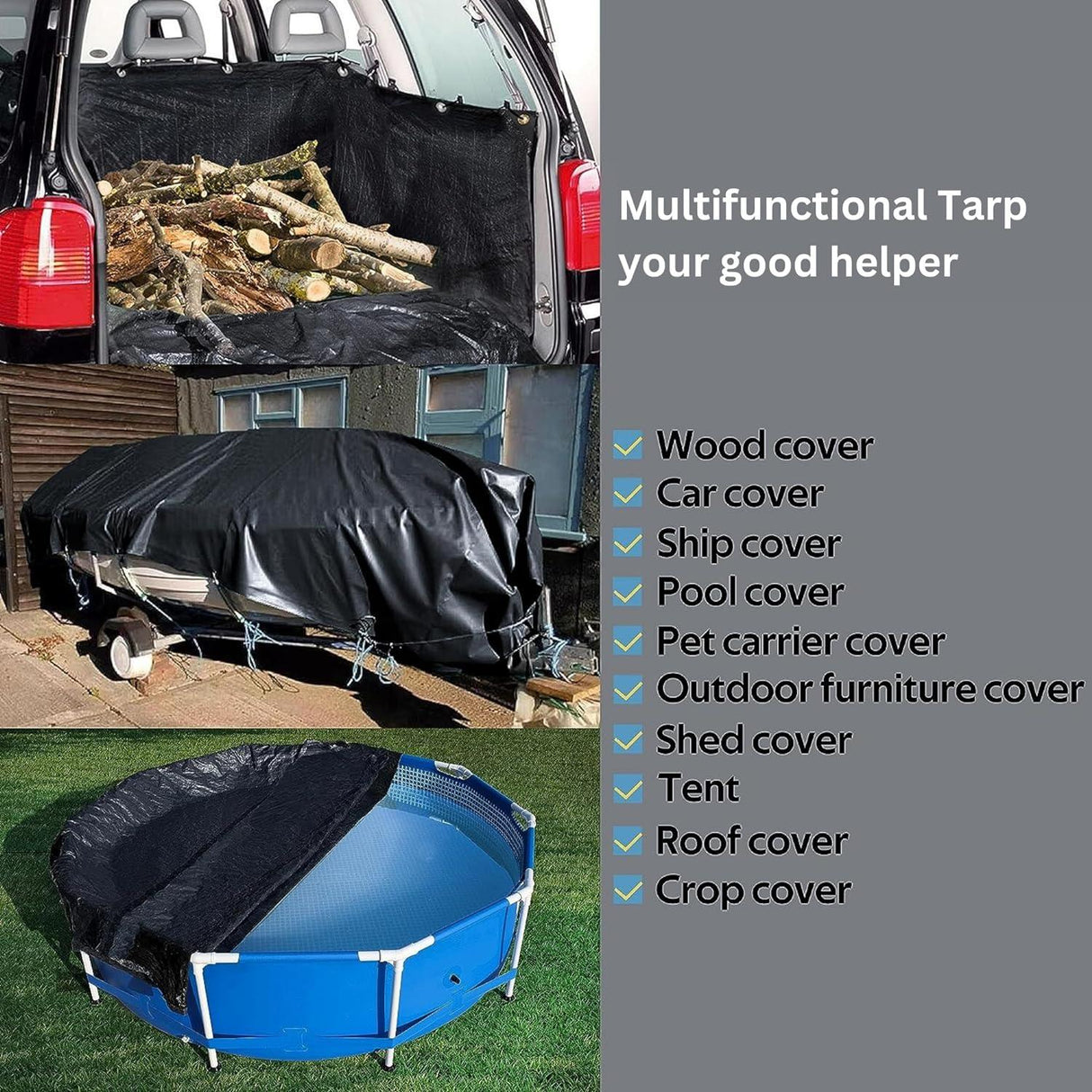 Heavy Duty Tarpaulin Sheet Black 170 GSM - Reinforced, UV Resistant, Waterproof - Singhal Mart