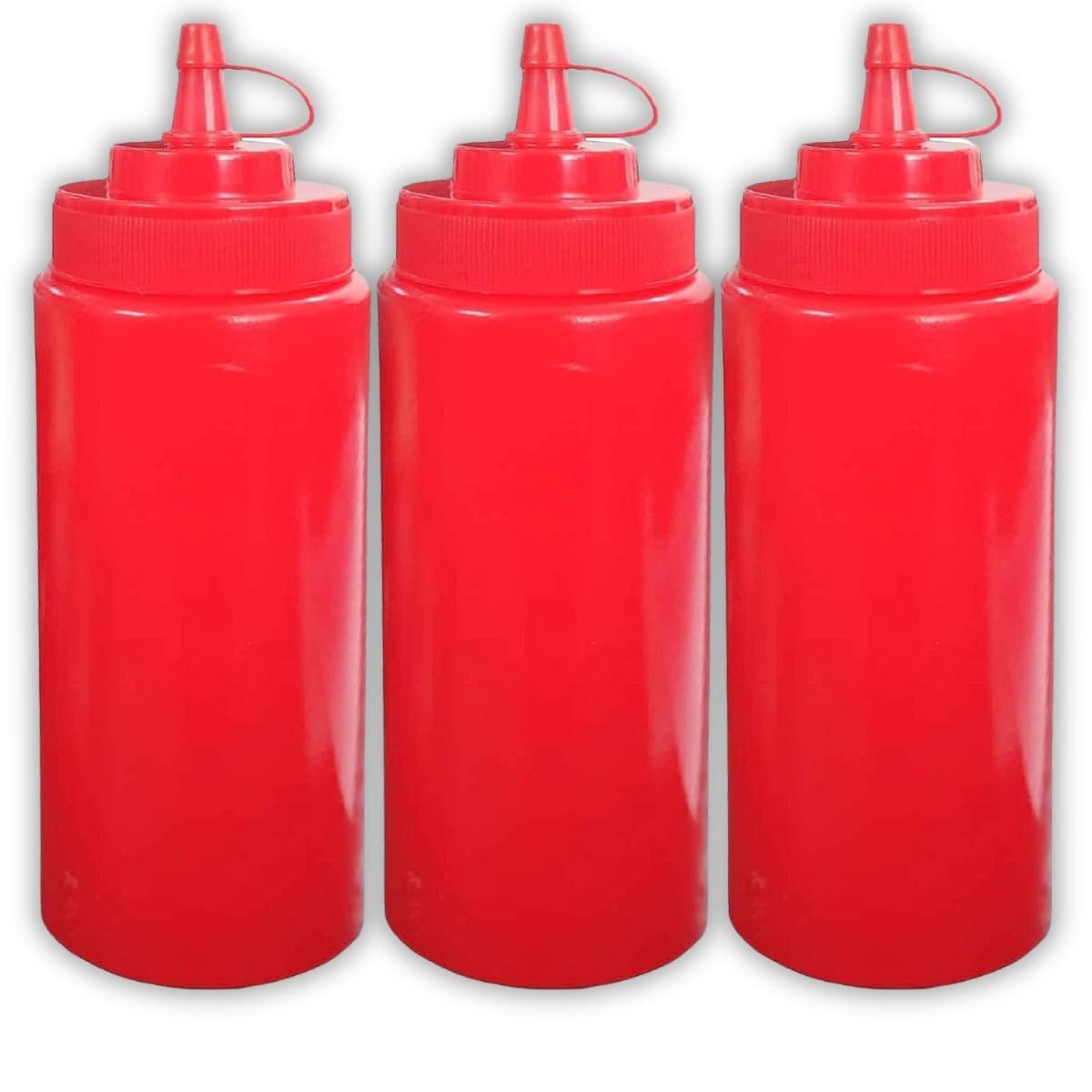 Ketchup Dispenser Bottle, 360 ML Red – Pack of 3 Plastic Squeeze Bottles with Caps for Mustard and Sauces, Perfect for Home, Dining, and Cafes - Singhal Mart