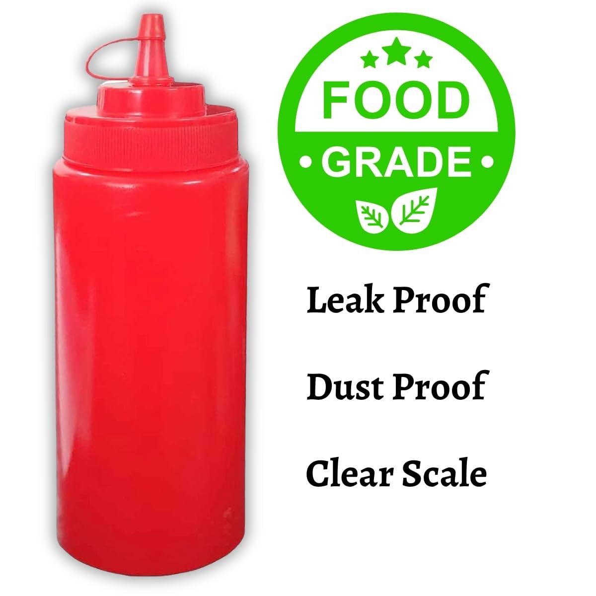 Ketchup Dispenser Bottle, 360 ML Red – Pack of 3 Plastic Squeeze Bottles with Caps for Mustard and Sauces, Perfect for Home, Dining, and Cafes - Singhal Mart