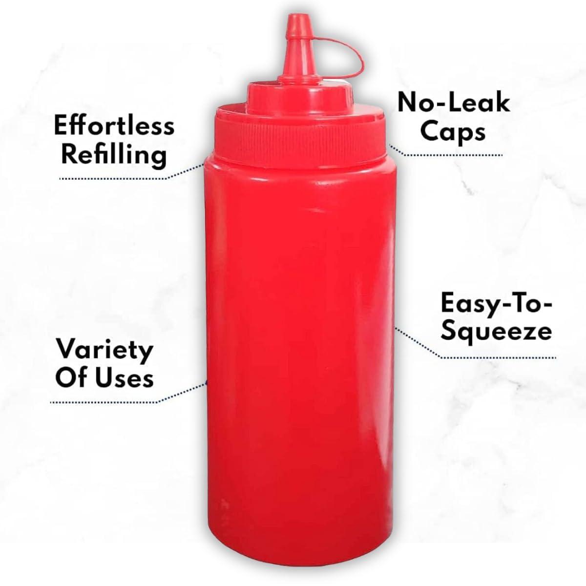 Ketchup Dispenser Bottle, 360 ML Red – Pack of 3 Plastic Squeeze Bottles with Caps for Mustard and Sauces, Perfect for Home, Dining, and Cafes - Singhal Mart