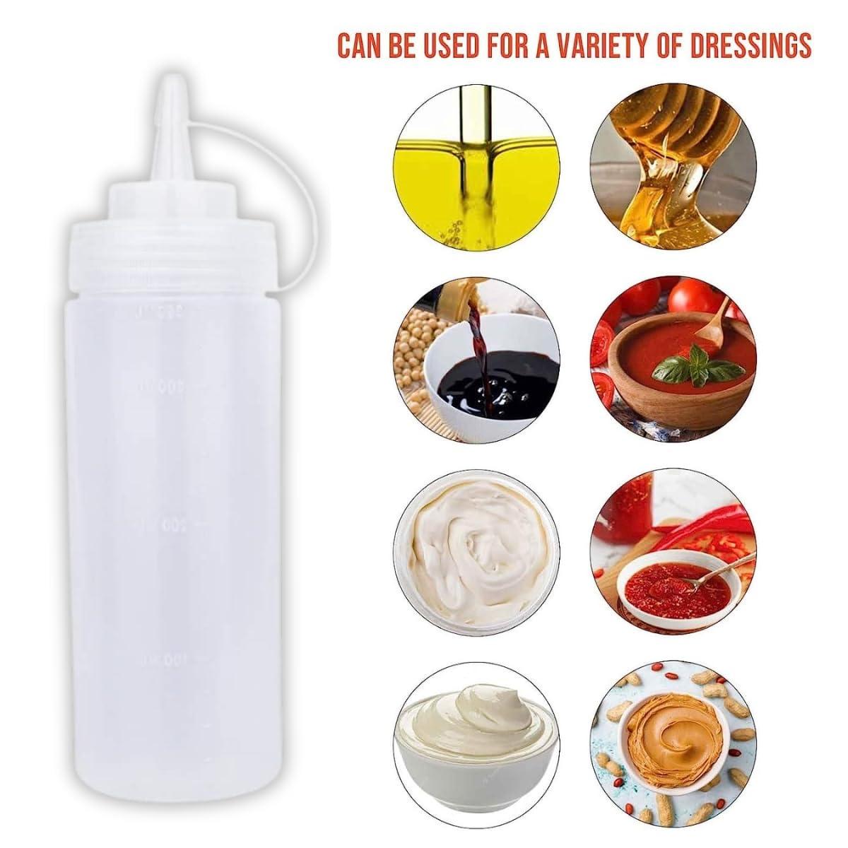 Ketchup Dispenser Bottle, 360 ML White – Pack of 3 Plastic Squeeze Bottles with Caps for Mustard and Sauces, Great for Home, Dining, and Cafes - Singhal Mart