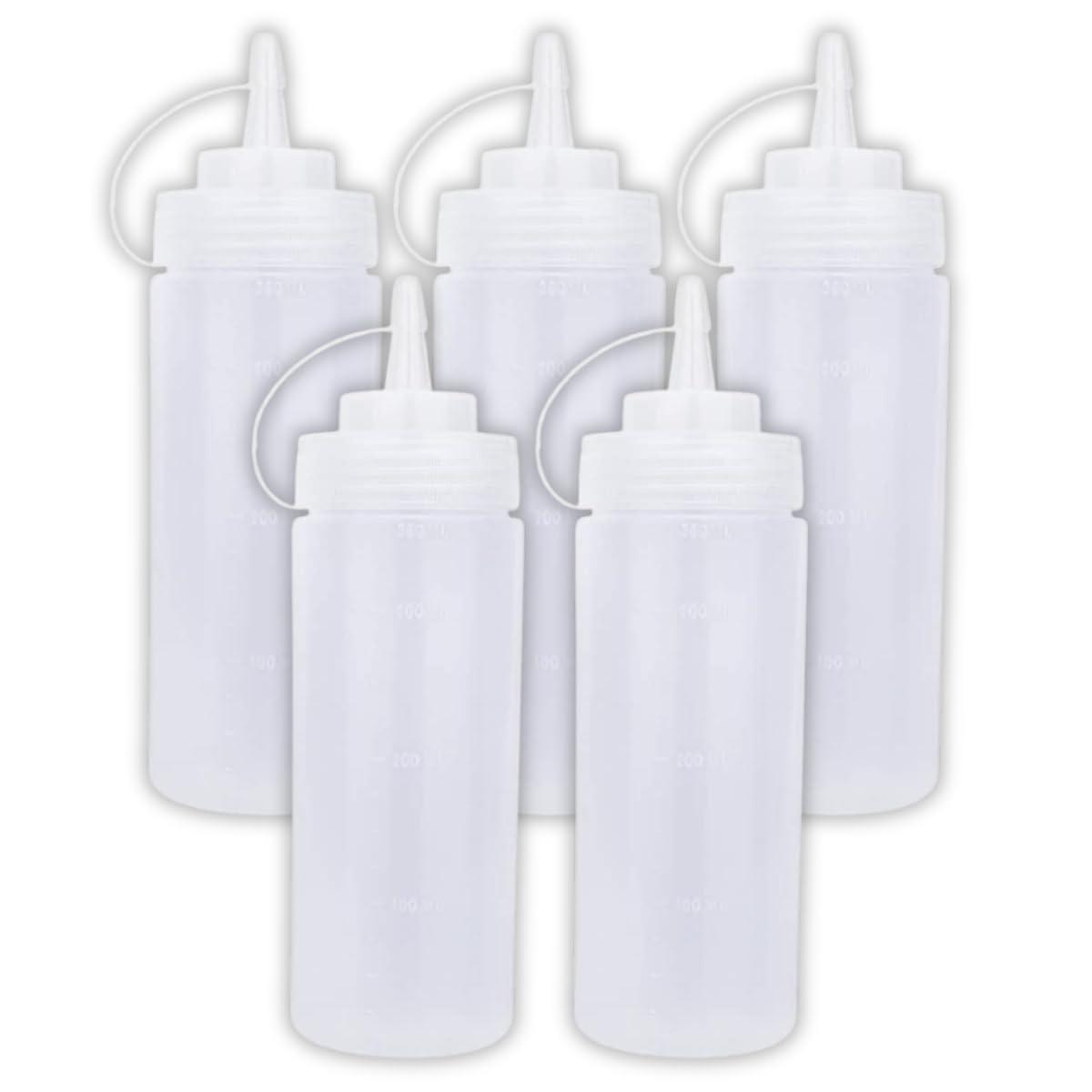 Ketchup Dispenser Bottle, 360 ML White – Pack of 5 Plastic Squeeze Bottles with Caps for Mustard and Sauces, Perfect for Home, Dining, and Cafes - Singhal Mart