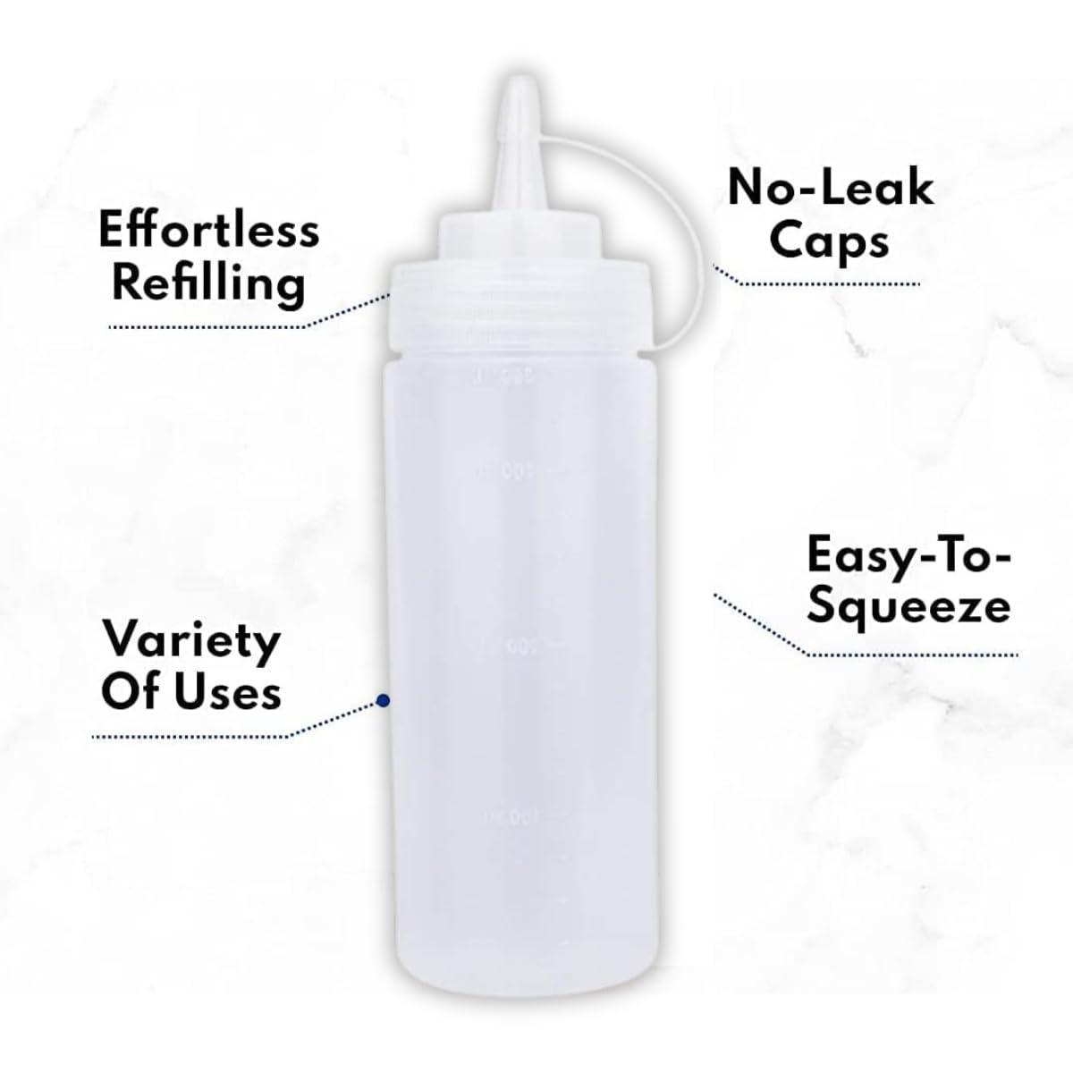Ketchup Dispenser Bottle, 360 ML White – Pack of 5 Plastic Squeeze Bottles with Caps for Mustard and Sauces, Perfect for Home, Dining, and Cafes - Singhal Mart