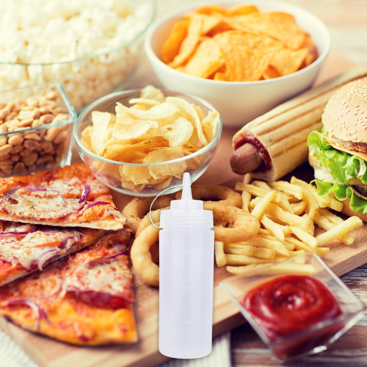 Ketchup Dispenser Bottle, 360 ML White – Pack of 5 Plastic Squeeze Bottles with Caps for Mustard and Sauces, Perfect for Home, Dining, and Cafes - Singhal Mart