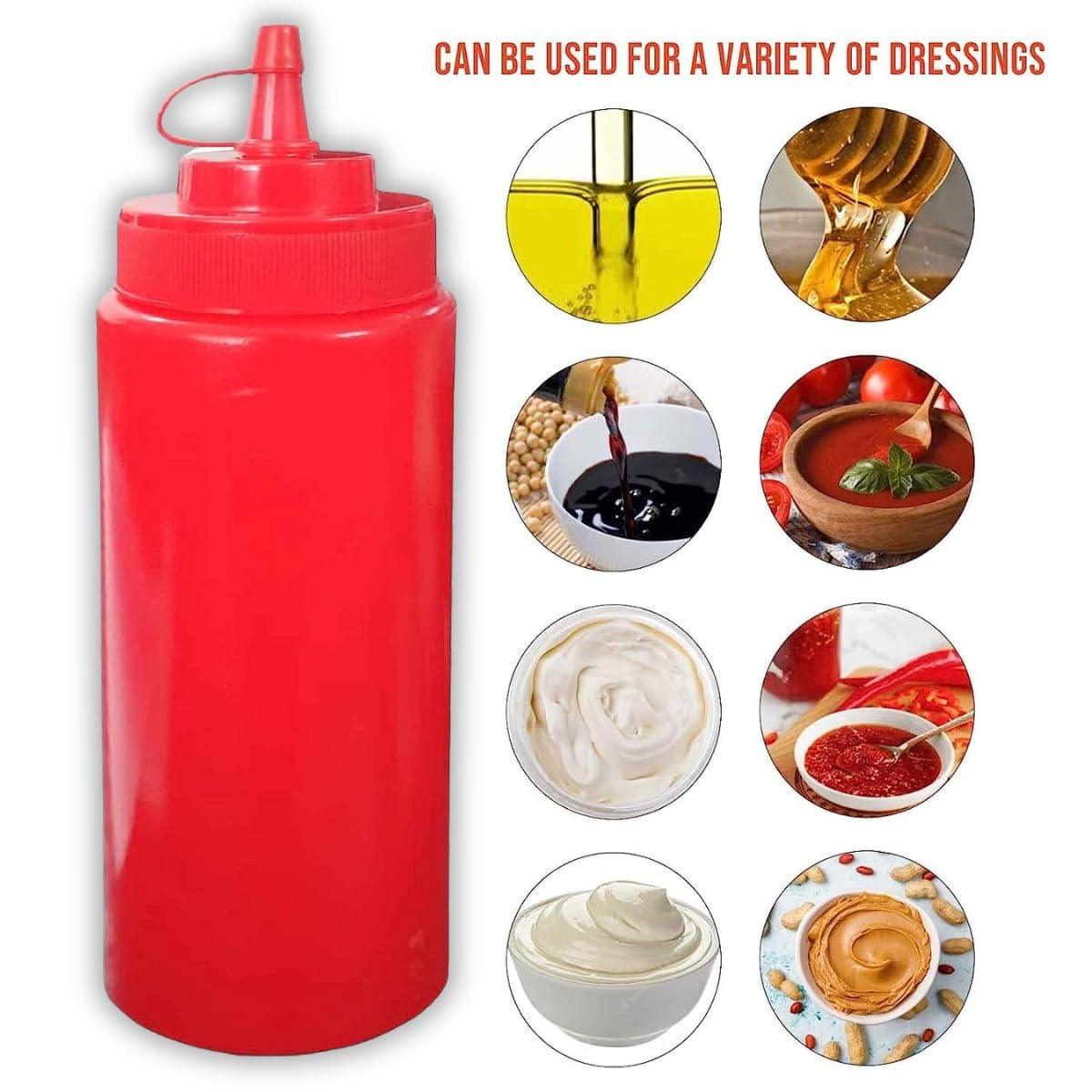 Ketchup Dispenser Bottle with Cap – 200 ML White/Red Plastic Squeeze Bottle for Mustard and Sauce, Pack of 3 for Home, Dining, and Cafes - Singhal Mart
