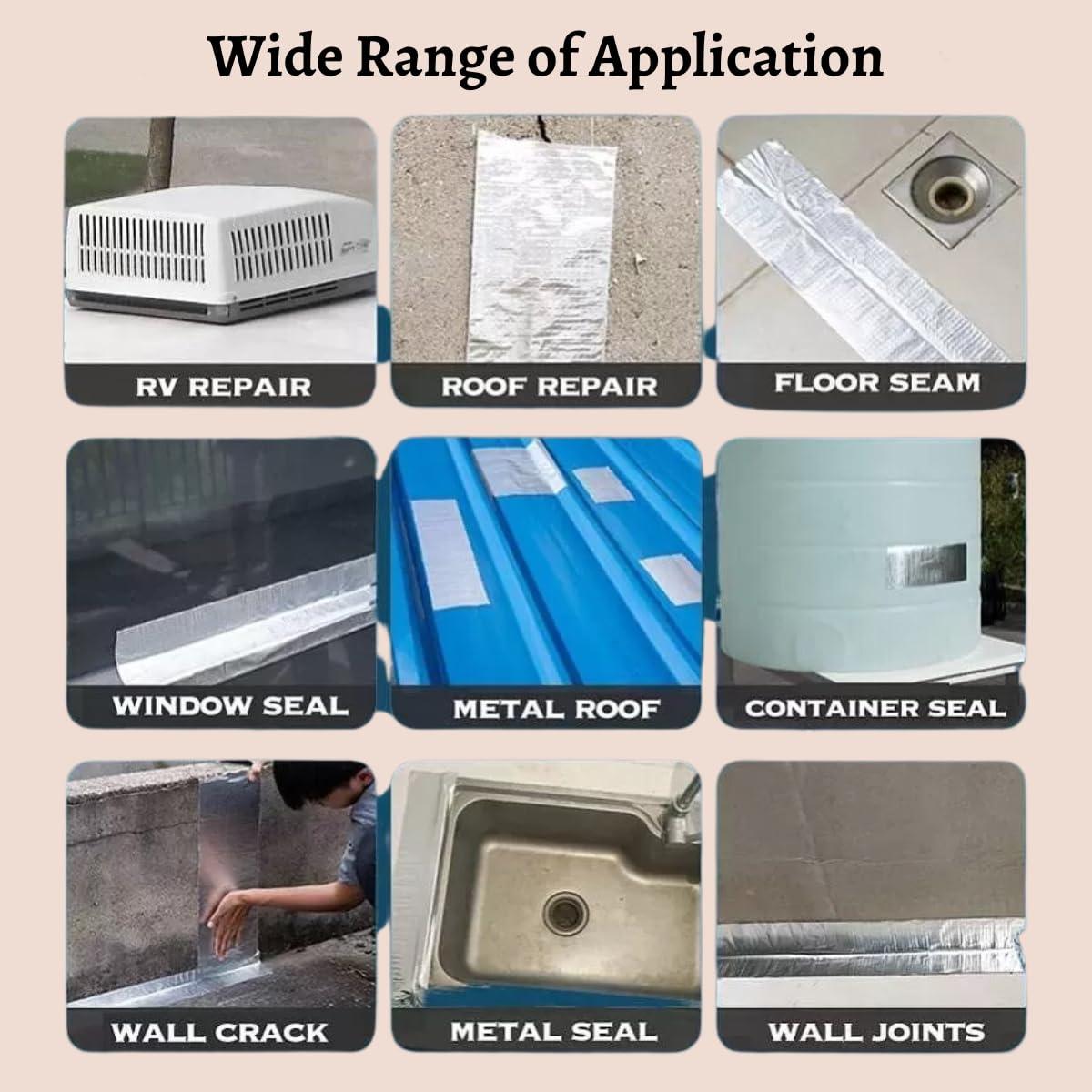 Leakage Repair Waterproof Tape – 5CM x 5M. Aluminum Foil and Butyl Rubber Tape for Pipe and Roof Water Leakage Solutions, Adhesive Sealing - Singhal Mart