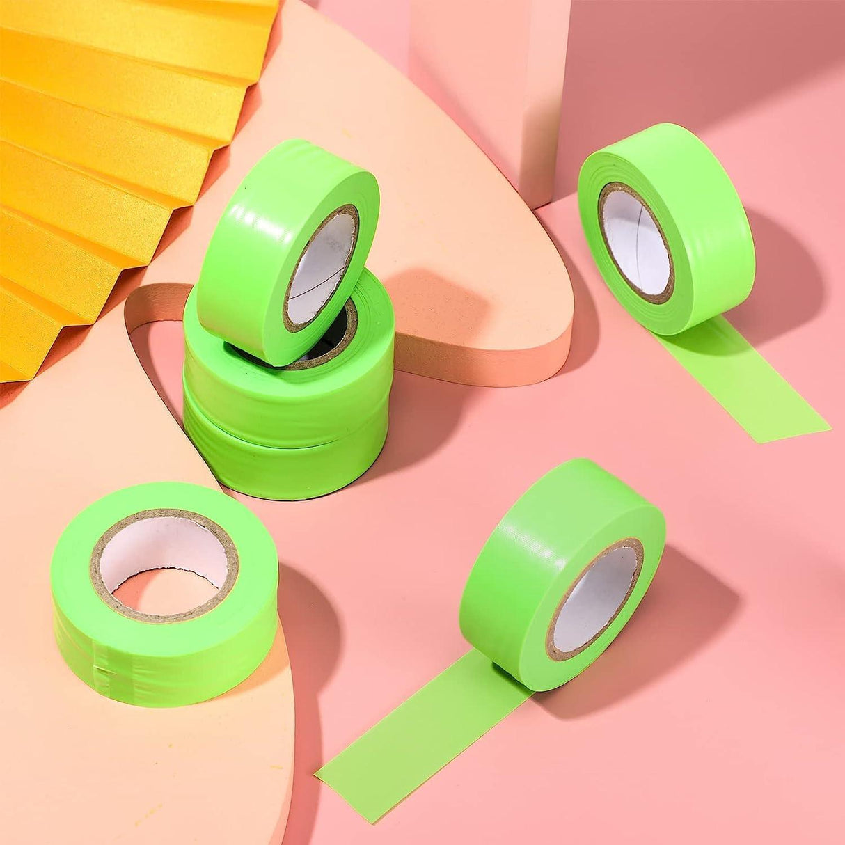 Lime Flagging Tape, 1 Inch Wide, 150 Feet Long | Pack of 6 Rolls for Marking and Flagging | Highly Visible for Various Areas - Singhal Mart