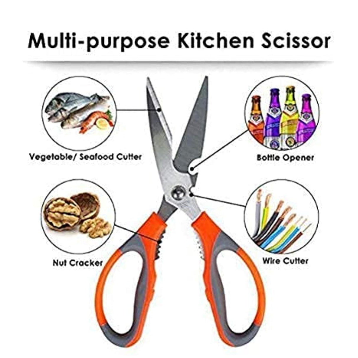 Multipurpose Kitchen Scissors – High-Grade Stainless Steel Blades for Home and Gardening. Precision Ground Edge for Versatile Use, Pack of 2 - Singhal Mart