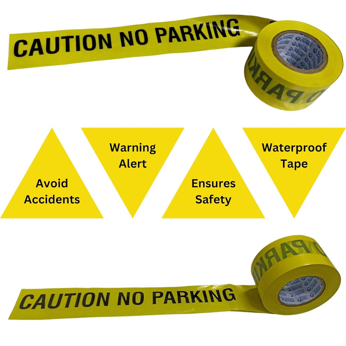 No Parking Caution Tape Roll – 3 Inch x 300 Meter, Pack of 2. High-Visibility Bright Yellow with Bold Black Print. Waterproof Warning Tape - Singhal Mart