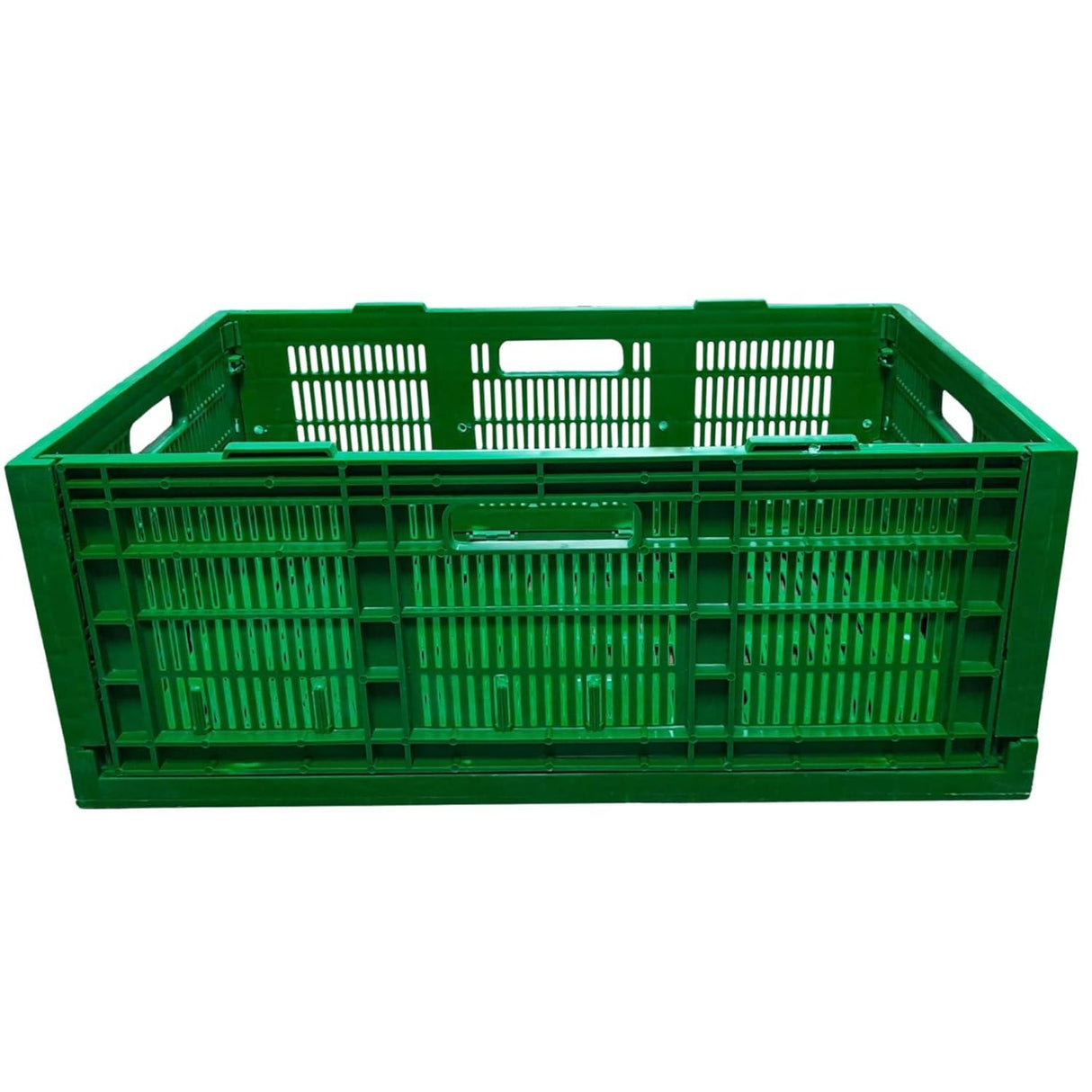 Pack of 3 SINGHAL Stackable Plastic Storage Crates - Foldable Multipurpose Baskets, 500x325x200 mm, Green - Singhal Mart