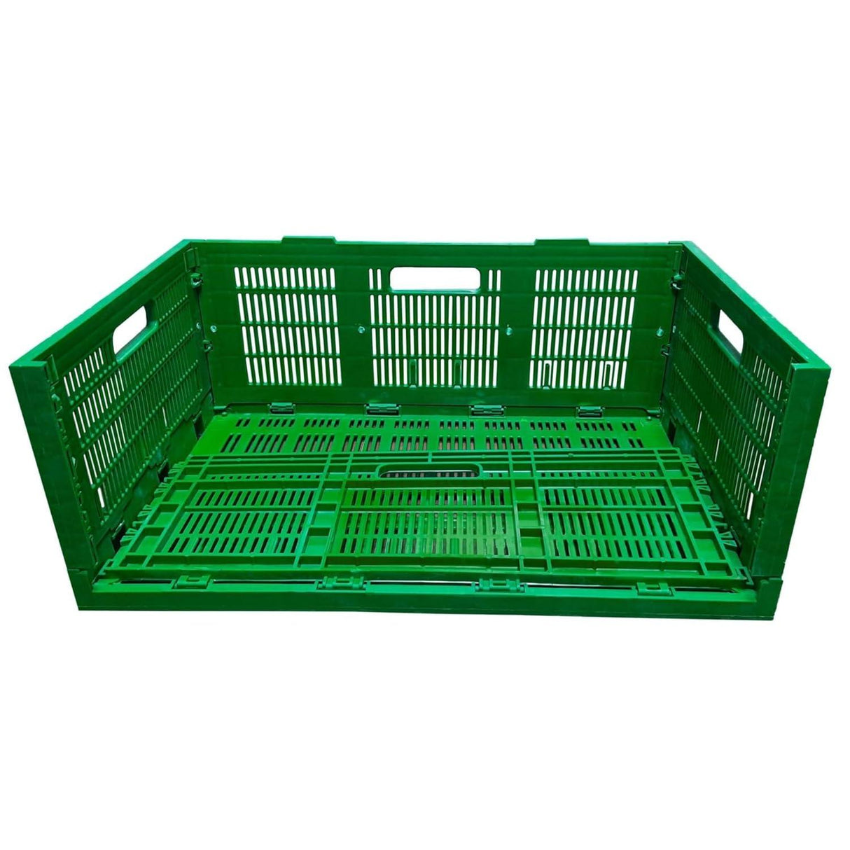 Pack of 3 SINGHAL Stackable Plastic Storage Crates - Foldable Multipurpose Baskets, 500x325x200 mm, Green - Singhal Mart
