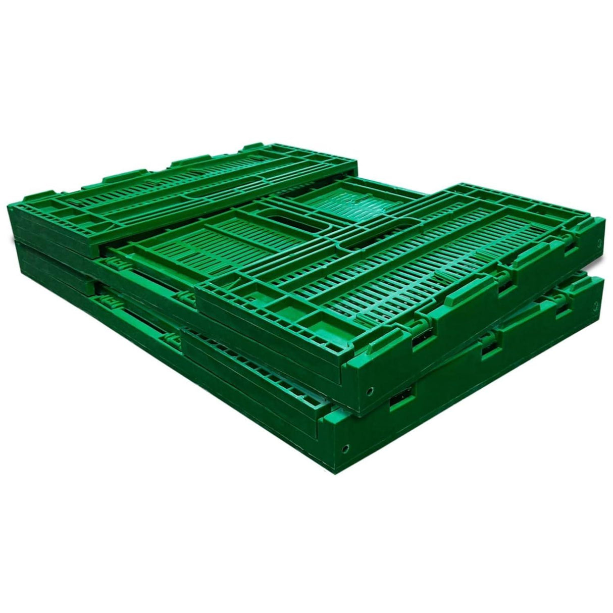 Pack of 3 SINGHAL Stackable Plastic Storage Crates - Foldable Multipurpose Baskets, 500x325x200 mm, Green - Singhal Mart