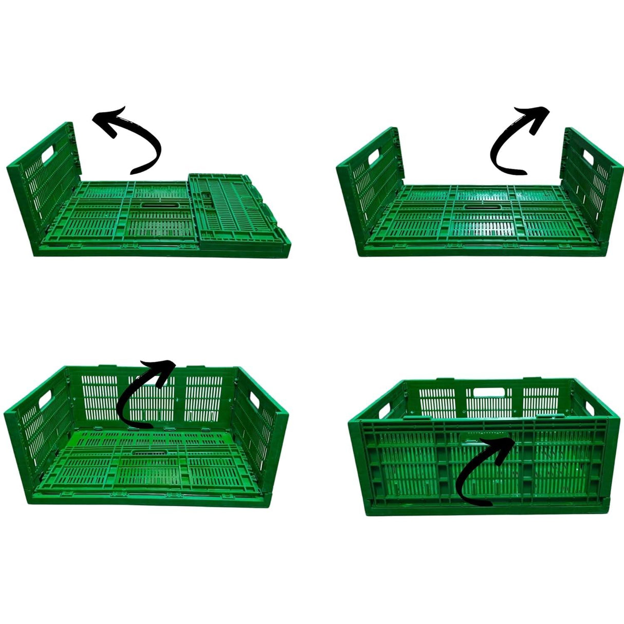 Pack of 3 SINGHAL Stackable Plastic Storage Crates - Foldable Multipurpose Baskets, 500x325x200 mm, Green - Singhal Mart